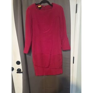 Gillian Red Silk Midi Dress, Women's Size 6‎ Workwear, Long Sleeve Sheath Dress